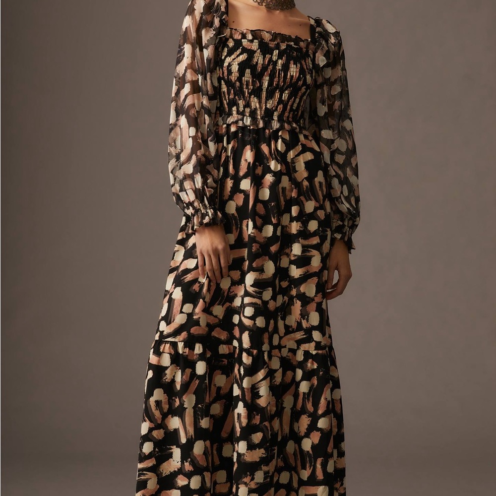 Moon River Black and Tan Long Sleeve Dress by Anthropologie